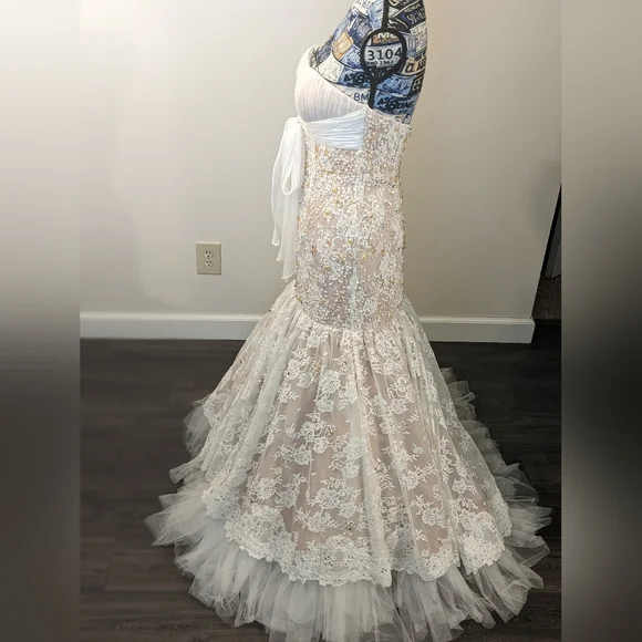 $1200 Sherri Hill 21010 Ivory Nude Gala Pageant Wedding Gown Dress